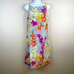 Vintage Adrianna Papell SILK Slip Dress 10 Purple FLORAL Cruise Resort Vacation